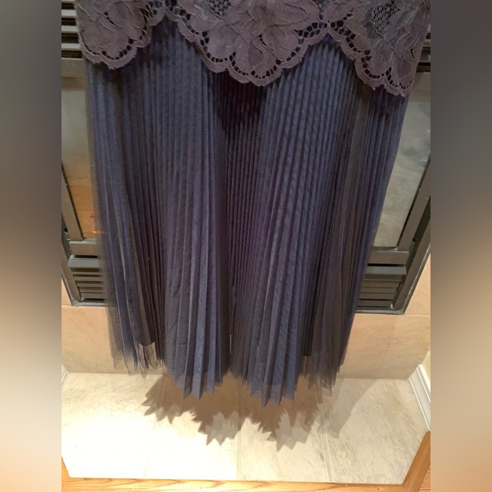 Monique Lhuillier Navy Blue & Black Mixed Lace Mesh Tulle Cocktail dress - Picture 4 of 5